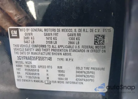 2015 Cadillac Srx Standard z USA, uszkodzony, nr VIN 3GYFNAE35FS587148